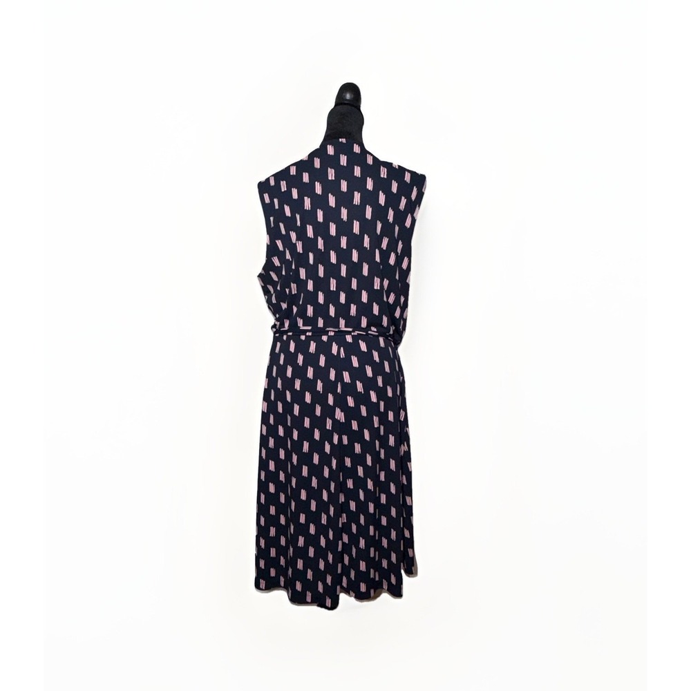 Land's End Faux Wrap Sleeveless Dress A-Line Navy Blue Pink Size LP Ruched‎ - Picture 4 of 6